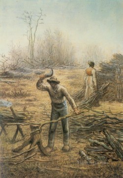  Francois Pintura al %C3%B3leo - Bucheron Preparant Des Fagots Barbizon naturalismo realismo agricultores Jean Francois Millet